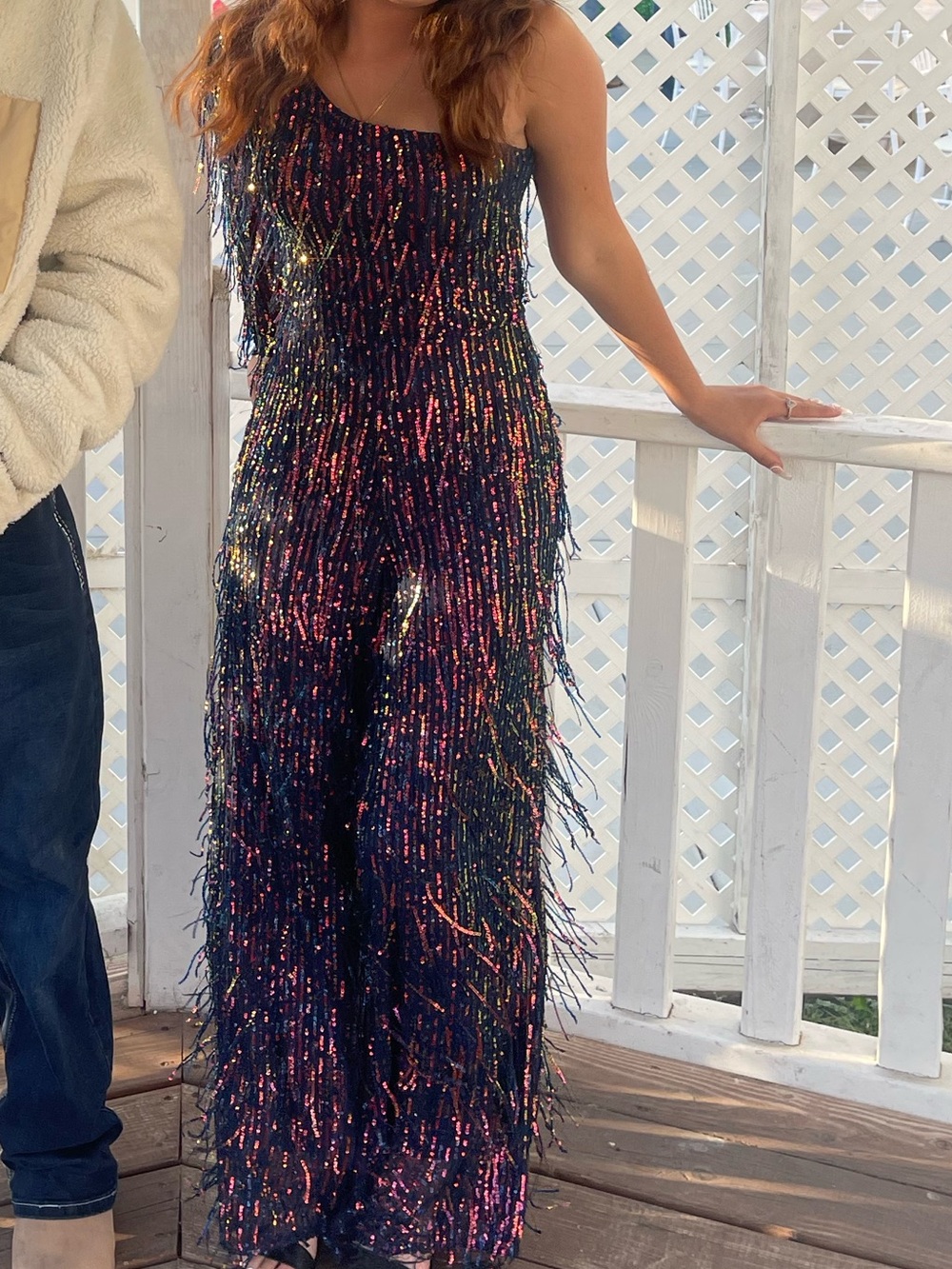 Sequin Fringe Wide-Leg Jumpsuit - Black Multi